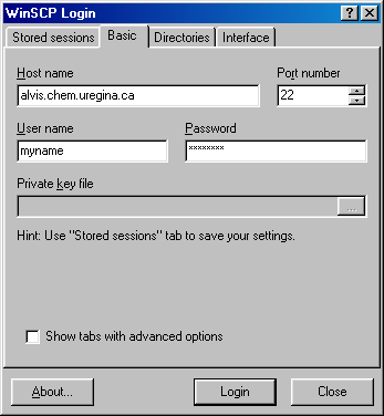 A window dump of WinSCP's basic tab