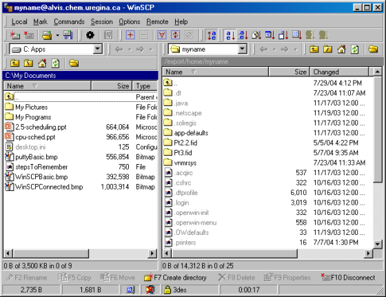 A window dump of WinSCP after connecting